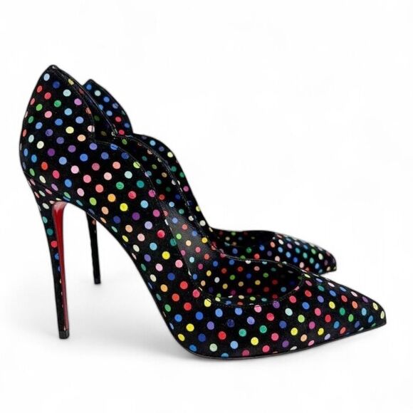 NWT CHRISTIAN LOUBOUTIN Hot Chick Black Scalloped Polka Dot Stiletto Pum… - Picture 4 of 13